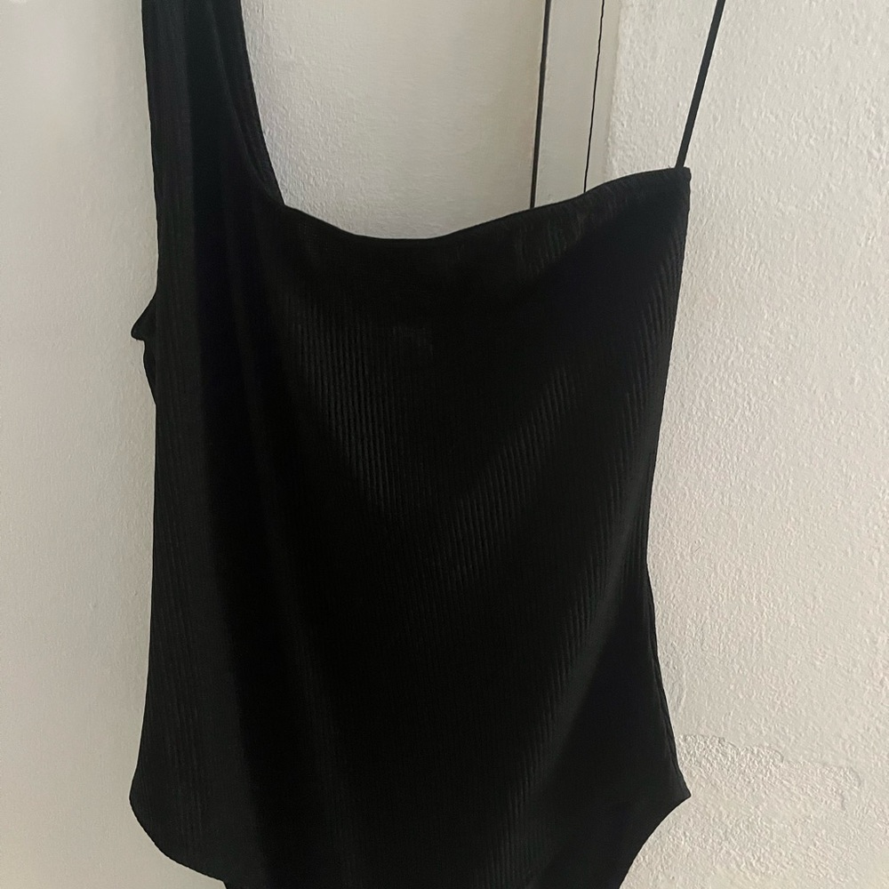 Black one shoulder top bodysuit